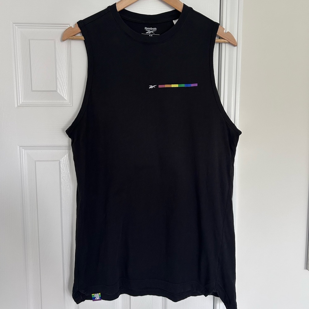 Reebok Black Tank Top rainbow logo and tag